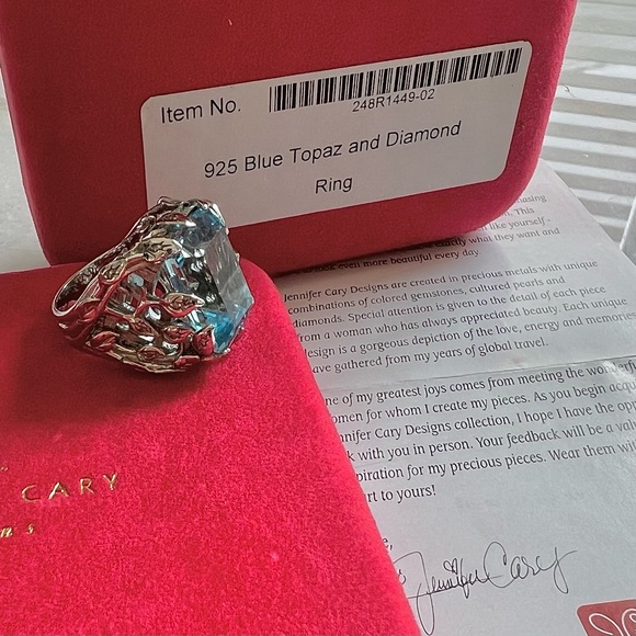 Rare Vintage Glam Jennifer Cary 925 Silver Blue Topaz w/small Diamonds Ring - Picture 4 of 15